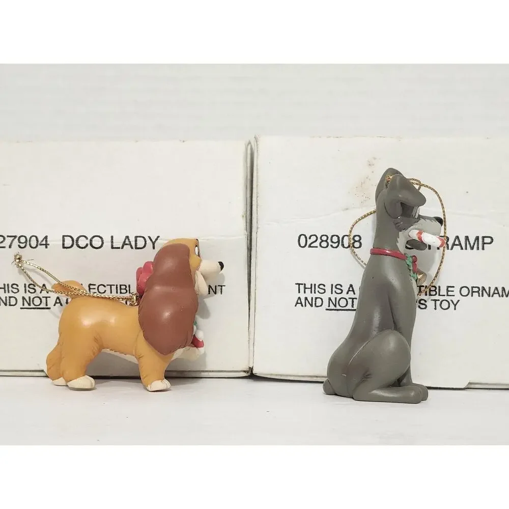 Vintage Disney Lady and the Tramp Christmas Ornament Pair Boxed Tree Set